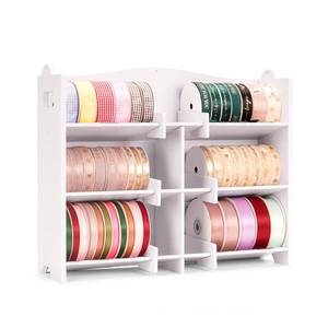 lot 3940 image: Krafetto Stackable Small Roll Ribbon Storage Organizer Rack, Wall-Mountable Ribbon Holder Rack for Craft Room, Desktop Ribbon Spool Holder for Ribbons up to 4 in Diameter