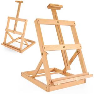 lot 3943 image: VISWIN Heavy-Duty Table Top Easel for Painting, Adjustable Beech Wood Tabletop Easel, Hold Canvas up to 23, Portable Art Desktop Easel Stand for Adults, Artists, Beginners Natural