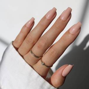 lot 3953 image: Glamnetic Press On Nails - Exposed  Medium Coffin Fake Nails with Nude Opaque Neutral, Salon Quality