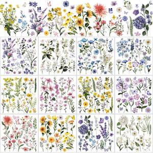 lot 3966 image: BBTO 12 Sheets Rub on Transfers for Crafts and Furniture Rub on Transfer Stickers Decals for Wood DIY Paper Home Decor, 5.5 x 5.7 Inch(Fresh Flowers)