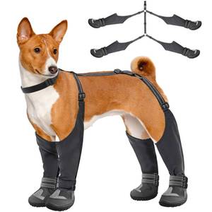 lot 3967 image: Idepet Dog Suspender Boots, Tall Dog Boots Anti-Slip & Fall Waterproof Shoes Leggings, Adjustable Suspender Boots for Winter Snow Rain Hiking Paws Protector(Black, 7)