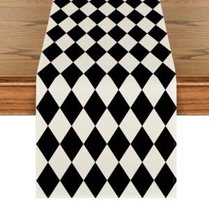 lot 3994 image: Artoid Mode Diamond Plaid Black Table Runner, Seasonal Halloween Party Kitchen Dining Table Decoration for Home Party Decor 13x60 Inch