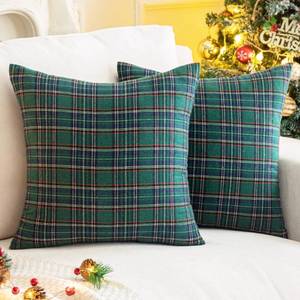 lot 3995 image: AQOTHES Pack of 2 Christmas Plaid Decorative Throw Pillow Covers Scottish Tartan Cushion Case for Farmhouse Home Holiday Decor Green and Blue, 20 x 20 Inches