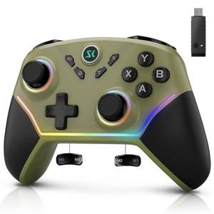lot 3998 image: Multi-Platform Wireless Controller, PC Gaming Controller with 2.4G AdpaterHall JoysticksHall Triggers1200 mAh Battery4 Programmable ButtonsRGB Lighting, Compatible with PC Windows 78.11011, SwitchOLEDLite, iOS, Android, Steam-Army Green