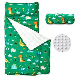 lot 4005 image: beeweed Toddler Nap Mat, Rollup Design Kid Sleeping Mat with Removable Pillow & Minky Blanket, Toddler Sleeping Bag for Daycare Preschool Travel Camping, Dinosaur