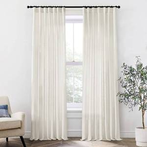 lot 4008 image: XTMYI Linen Curtains 96 Inch Long 2 Panel Set, Cream Sheer Pleated Curtain for Living Room, Modern Farmhouse Curtains for Dining Room Bedroom, Ivory Colored