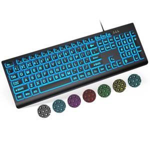 lot 4015 image: SABLUTE Large Print Backlit Keyboard, Wired USB Lighted Computer Keyboards with 7-Color & 4 Modes Backlit, Oversize Letters Keys Easy to See and Type, Keyboard Compatible for PC, Laptop