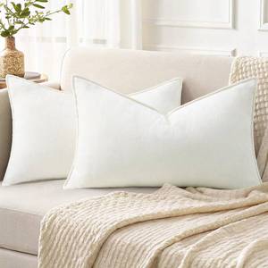 lot 4020 image: decorUhome Spring Couch Throw Pillow Covers 12x20 Set of 2, Decorative Soft Velvet Modern Cozy Chenille Lumbar Pillow Cases with Elegant Design for Sofa Bed Living Room Home Decor, Cream White