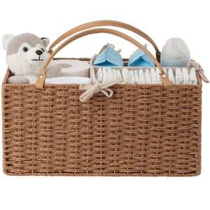 lot 4026 image: HBlife Large Baby Diaper Caddy Organizer, Paper Rope Storage Baskets Nursery Bin with Removable Divider, Portable Car Organizer for Diapers, Baby Shower Gifts, Newborn Essentials Must Haves