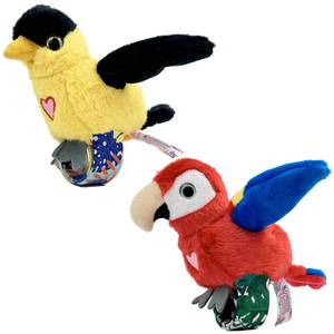 lot 4028 image: Happy Yappers Birds 2 Pack - Oriole & Red Parrot - Slap Bracelet Interactive Plush Toy Birds, They Chat-Sing-Mimic Each Other, Flap Wings, Kids 3