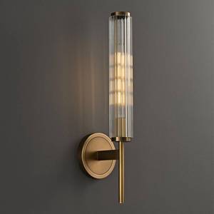 lot 4036 image: fansimone 18.9 Solid Brass Wall Sconce with Ribbed Groove Glass Tube - Gold Wall lamp Includes Bulbs - Modern Brushed Copper Wall Sconces for Bathroom, Living Room, Hallway, Staircase, Mirror