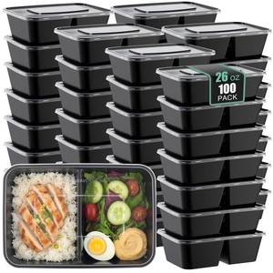 lot 4060 image: Ferrochef 100 Pack 25oz Meal Prep Containers Disposable with Lids 2 Compartment Food Containers Lidded Leak-proof Lunch Boxes Disposable Plastic Bento Box for Microwave Refrigerator Dishwasher Safe
