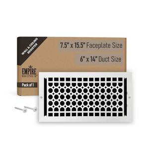 lot 4064 image: Empire Register Co, Ceiling & Wall Vent Cover - 6x14 inch, Honeycomb Design, White Finish, Metal Damper Attached, Measure Wall Hole Dimensions (not for Floor use)