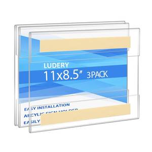 lot 4068 image: Ludery Acrylic Sign Holder 8.5 x 11 Wall Mount,Sign Holder Clear Plastic Picture Frames with Double Sided Tape for Office, Home, Store, Restaurant - Landscape(3 Pack)