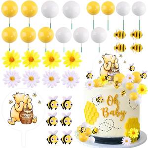 lot 4072 image: MEMOVAN Winnie Bear Cake Topper Winnie Baby Shower Cake Decorations Pooh Bear Toppers Yellow White Balls Cupcake Picks with Classic Pooh Bees Daisys Flowers for Oh Baby Bee Theme Shower Birthday Party