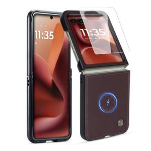 lot 4081 image: ASAPDOS Genuine Leather Folio Magnetic Case for Motorola Razr 2025 Ultra Compatible with MagSafe,Built-in Screen Protector and Thin Slim Protective Case Cover Coffee