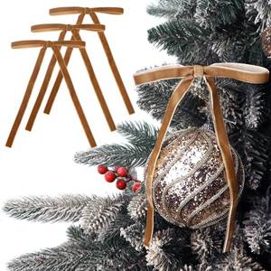 lot 4088 image: Ribbli Copper Velvet Christmas Tree Bows 24 Pcs Khaki Vintage Wreath Ribbon Bows for Door Garland Home Decor - 5 x 7 Inch, 38 Inch Wide
