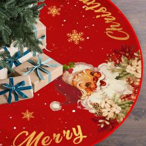 lot 4099 image: Christmas Tree Skirt Red and Gold Christmas Decorations - Xmas Tree Skirt Mat with Santa Claus Snowflake Pattern for Indoor Outdoor Merry Christmas Holiday Party Decor Inches (36inch)
