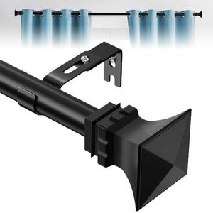 lot 4112 image: Curtain Rods for Windows 28 to 52 inch with Square Finials, Easy Install Rust Proof Decorative Drapery Rods for Outdoor Patio Bedroom Living Room, 1 inch Diameter, Matte Black
