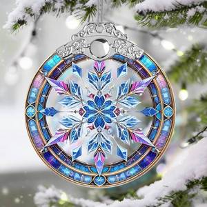 lot 4131 image: Stained Glass Snowflake Ornament, Snowflake Christmas Tree Ornaments Xmas Decorations, Holiday and Xmas Presents