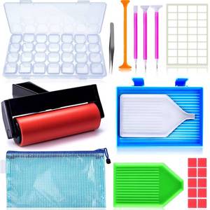 lot 4137 image: 22 Pieces 5D Diamonds Painting Tools and Accessories Kits with Diamond Painting Roller and Diamond Embroidery Box for Adults or Kids