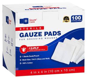 lot 4141 image: 100pc Large Sterile Gauze Pads 4x4 Sterile for Wounds Bulk - 12ply Woven Gauze Sponges 4x4 Sterile - USP IV Breathable Mesh 4x4 Gauze Pads Sterile for Enhanced Absorption - First Aid Medical