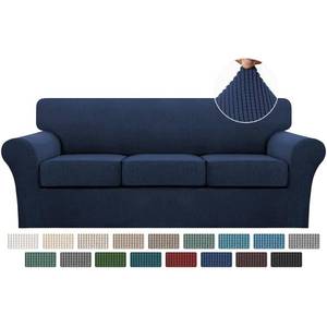 lot 4142 image: Turquoize 4 Piece Sofa Covers for 3 Cushion Couch Sofa Slipcover Soft Couch Cover for Dogs-Washable Sofa Furniture Covers with 3 Individual Cushion Covers, Jacquard Fabric (3 Cushion Sofa, Navy)