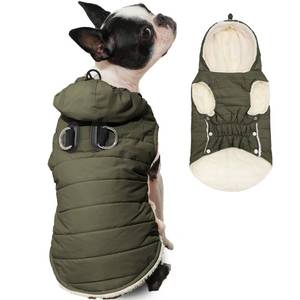 lot 4149 image: Vecomfy Fleece Lining Dog Hoodie with Harness Built in,Extra Warm Small Dog Jacket in Winter Puppy Coats with Drawstring Hooded,Green S