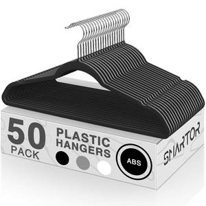 lot 4150 image: SMARTOR Plastic Hangers 50 Pack, Heavy Duty Plastic Hangers for Clothes - Non-Velvet Slim Hangers with 360° Swivel Hook &amp Clothes Thin Hanger - Durable Coat Hangars, Space Saving Hanger - Black