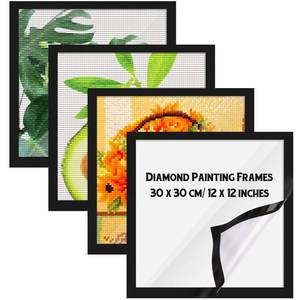 lot 4165 image: Unittype 4 Pack Diamond Painting Frames Magnetic Diamond Art Frames Self Adhesive for Painting Pictures Canvas Room Wall Window Door Decorations Accessories, Black (12 x 12 Inch 30 x 30 cm)