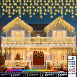 lot 4172 image: Pooqla Color Changing Icicle Lights, 35 Colors Christmas Icicle Lights, 360 LED 58.2FT RGB Waterproof Hanging String Lights for Roof Window Home Party Easter Outdoor Decor NO REMOTE