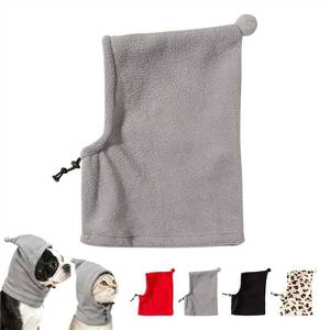 lot 4177 image: Pet Neck Warmer with Hat, Leopard Print, Adjustable Drawstring, Soft Polyester, for Dogs and Cats (Grey, Large)