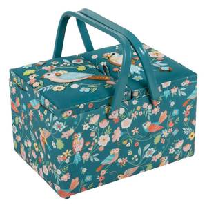 lot 4184 image: Hobby Gift Large Twin Lid Sewing Box Craft Storage Box with Handle Internal Tray Pin Cushion and Pockets for Sewing Knitting and Hobby Supplies