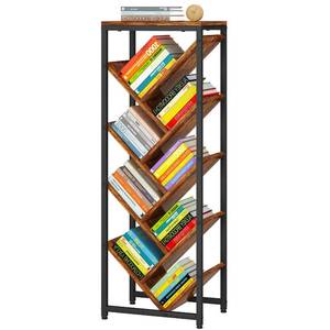 lot 4185 image: IBUYKE 9 Tier Tree Bookshelf, Floor Standing Wood Bookshelf for Narrow Space, Storage Organizer Bookcase for BooksCDsMovies, Small Corner Bookcase for Bedroom Living Room,Rustic Brown,TBC002H