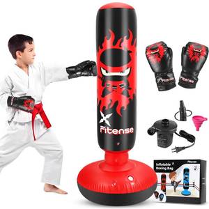 lot 4189 image: Fitense Kids Punching Bag, 63 Inch Inflatable Punching Bag  Electric Air Pump  Boxing Gloves, Kids Boxing Bag for 6-12 Year Olds, Red Ninja Karate Gift Toy for Christmas Birthday