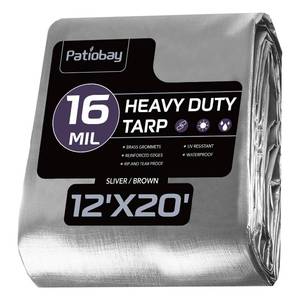 lot 4196 image: Patiobay Tarp 12x20FT, 16 Mil Large Tarp, Tarps Heavy Duty Waterproof with Grommets Every 23.6, Thicker Plastic Tarp, UV Resistant Tear&Fade Resistant, Reinforced Edges for Outdoor Pool Camp Tent