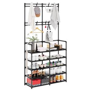lot 4199 image: UDEAR 5-Tier Coat and Shoe Rack, Entryway Coat Rack with 8 Hooks, Double Row Shoes Organizer for Living Room, Bedroom, Office, Black