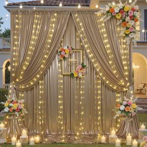 lot 4201 image: 30x10 ft Champagne Sequin Backdrop Curtain with Lights for Parties, Wrinkle Free Glitter Photo Backdrop Drapes Shimmer Back Drop Cloth with Light Strings for Wedding Birthday Photography Background