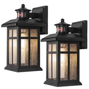 lot 4203 image: Motion Sensor Outdoor Wall Lights 2 Packs- Updated Dusk to Dawn Outdoor Lighting, Exterior Light Fixtures with E26 Sockets & Tempered Glass, Wall Mounted Black Waterproof Outdoor Lights for House