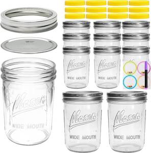 lot 4212 image: 12 pcs16 oz Mason Jars,Glass Jars with Lids, Airtight Canning Jars, Wide Mouth Mason Jars. Airtight Container For Jams, Honey, Spices,Pickles, Home Decor,Overnight Oats,Fruit Preserves