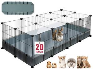lot 4213 image: 20 Panels Small Animal Playpen, 48 x 24 x 16 Pet Playpen with Waterproof Mat, C&C Cage for Guinea Pigs, RabbitBunnyBaby Chicken Cage,BunnyPuppyChicken Pen Indoor Outdoor Portable Metal Fence