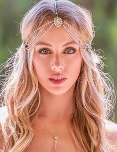 lot 4224 image: Missgrace Women Bohemian Rhinestones Gold Silver Head Chain Hair Accessories for Bridal and Girls (Silver)