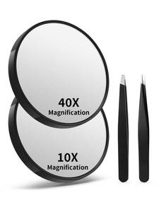 lot 4236 image: Macaki 10X&40X Magnifying Mirrors with Suction Cups and 2 Tweezers Set, 3.5 inches Magnified Makeup Mirror, Black, 2PCS