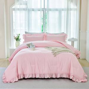 lot 4238 image: ANGIYUIN Pink Girls Comforter Sets Full Size 5 Pieces Shabby Chic Ruffle Kids Bed in A Bag with Sheets Farmhouse Soft Fluffy Bedding Comforter Sets with Pillowcases(Pink Full)