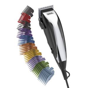 lot 4244 image: Wahl Home Haircutting Corded Clipper Kit with Adjustable Taper Lever, and 10 Color Coded Guards for Easy Clipping & Trimming - Model 79722