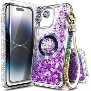 lot 4254 image: NGB Designed for iPhone 14 Pro-Max Case, Purple  Magnetic Compatible with MagSafe  Glitter Liquid Sparkle Cute Cover for Women Girls  with Screen Protector & Wrist Strap