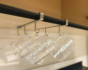lot 4268 image: Mug Hooks Under Cabinet , 304 Stainless Steel Cup Hooks for Hanging Under Shelf, Mug Organizer Rack with 6 Hooks for Displaying Mugs, Coffee Cups and Kitchen Utensils,Fit for 0.8 or Less thickness