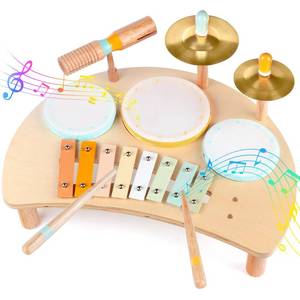 lot 4273 image: Kids Drum Set, Montessori Musical Instruments for Toddlers 1-3, Wooden Musical Toys for Babies, Preschool Educational Baby Drum Kit with Xylophone, Birthday Gift for Boys Girls