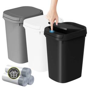lot 4284 image: KSSKSS 3 Pack Bathroom Small Trash Can with Lid, 2.6 Gallon Slim Garbage Bin with Pop-Up Lid, 10L Plastic Wastebasket for Bedroom, Office, Kitchen, Toilet (Three Colors)
