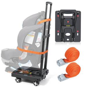 lot 4285 image: Orzbow Car Seat Dolly for Airport, Folding Car Seat Travel Cart with 4 Wheels and Adjustable Handle, Carseat Roller for Airplane Travel with Straps, Compact Luggage Hand Trolley, Black